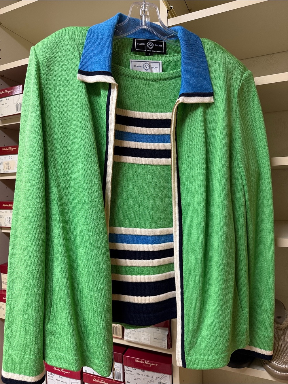 Green Knit Zip-Front Sweater twin set